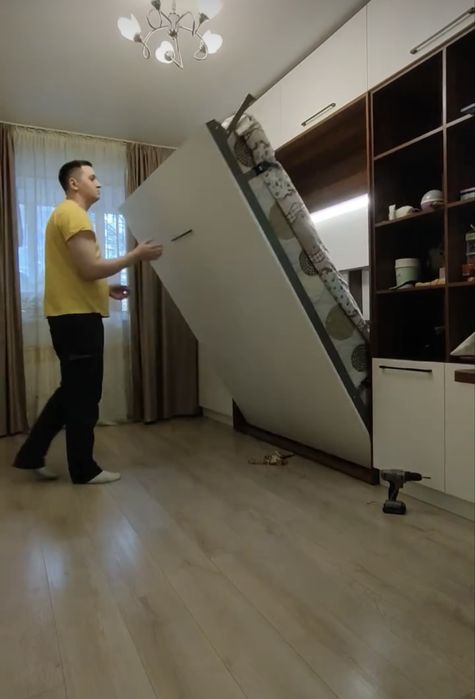 Кровать-шкаф серая