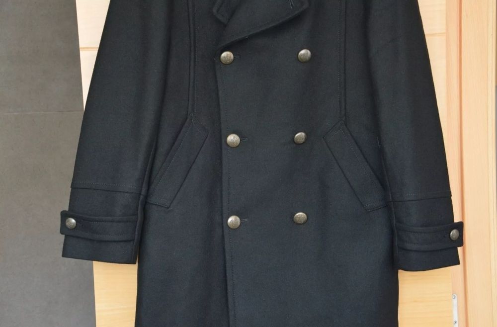 Palton lână Zara,military,army nasturi metalici! Negru XL,Impecabil