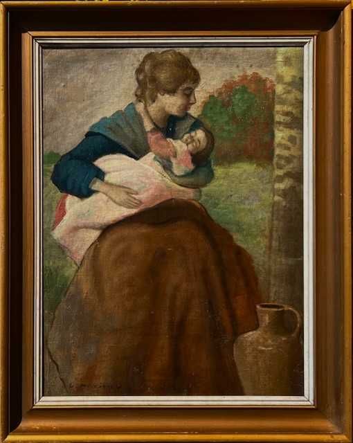 Tablou rusesc f VECHI, ulei/pânză/lemn semnat 70x50cm+rama Școală rusă