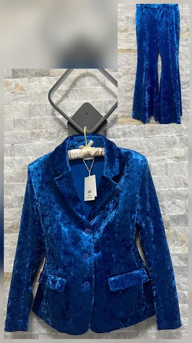 Costum catifea albastra H&M Studio