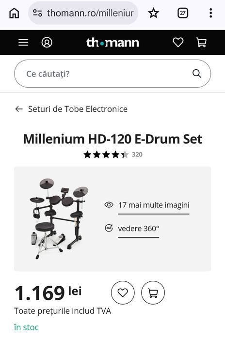 Vând set tobe copii electrice Millenium HD-120 Set - CA NOI