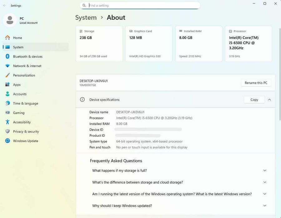 Компютър Lenovo M710T, Core i5 6500, 8GB RAM, 256GB SSD