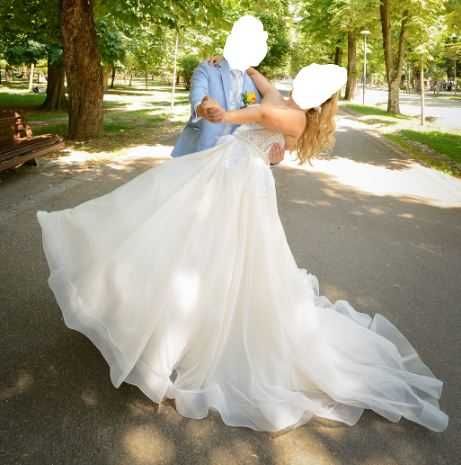 rochie de mireasa cu trena/voal/cercuri/fundita/cordon, cu corset