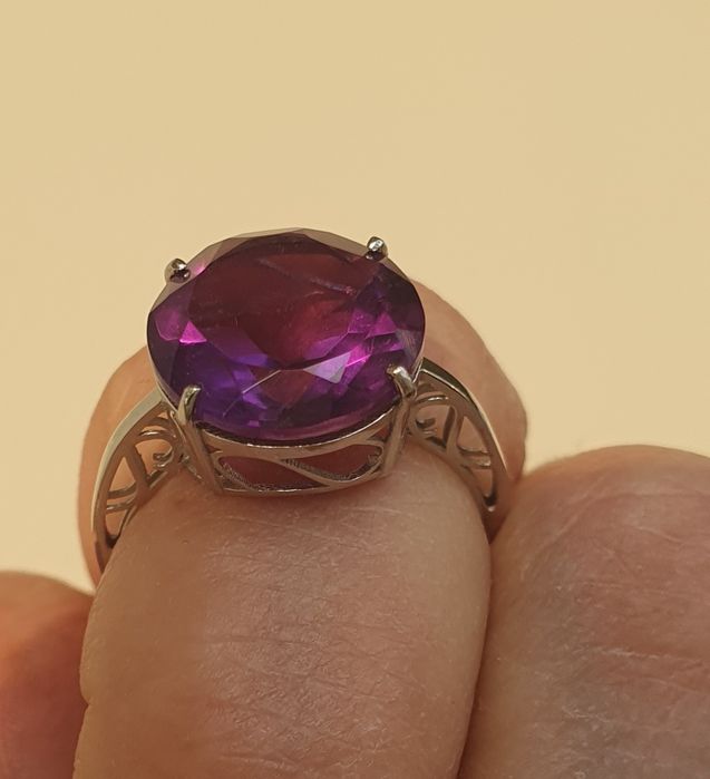 Inel aur alb 14k cu ametist natural