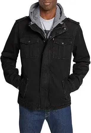 Levi's Men's Washed Cotton Hooded Military Jacket
