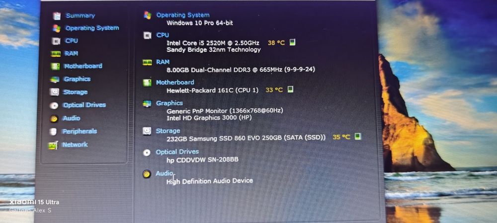 Hp Elitebook 8460p 8gb i5 256ssd ofice/multimedia