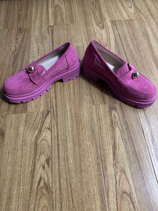 Loafers roz fucsia – piele întoarsă, mărimea 37, noi nepurtați