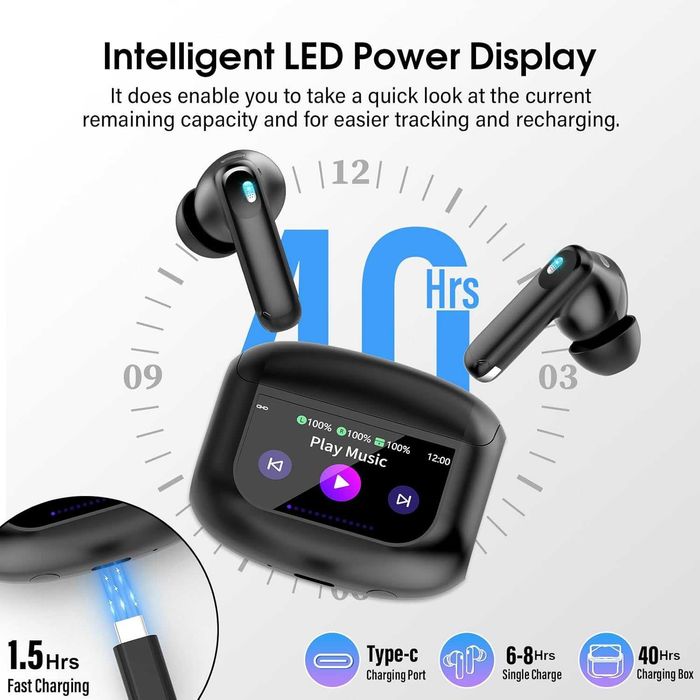 XUFV Безжични слушалки, Bluetooth 5.4, цветен  тъч екран