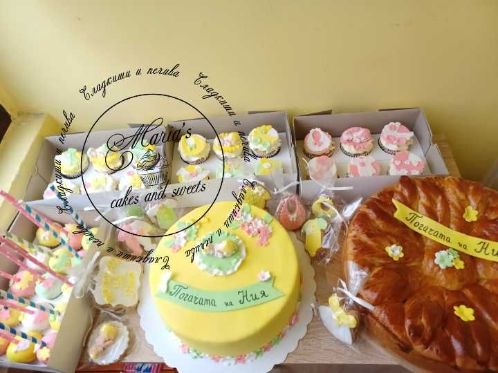 Торта, мъфини, меденки и погача / сет за сладка бебешка погача