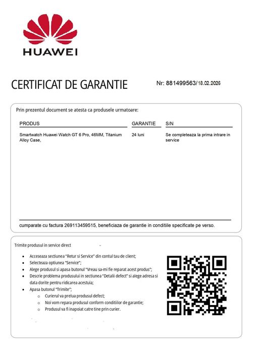 Smartwatch HUAWEI GT 6 PRO, 46mm, carcasă titan