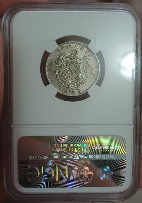 Moneda Romania 1 leu 1900 au 58 NGC