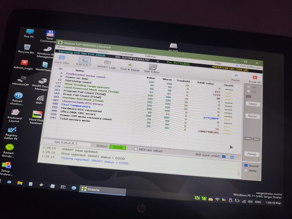 SSD Samsung 860 EVO 250GB SATA 3 2.5” – 97% Health – Testat
