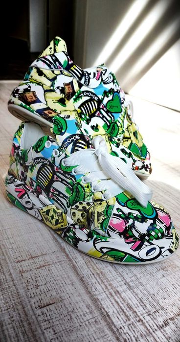 Промо цена! Рисувани кецове -green