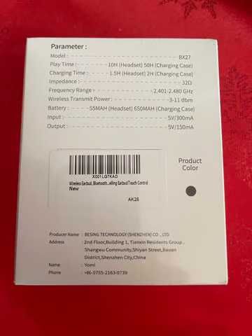 Casti Wireless Bluetooth 5.3 Ltinist Baterie 75h model BX27 Sigilate Noi, prindere dupa ureche