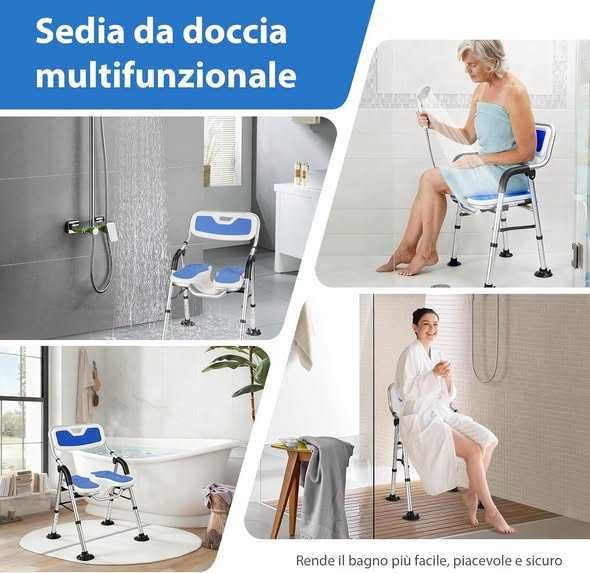 Scaun de duș pliabil DEWEL,  pentru vârstnici,persoane cu dizabilitati