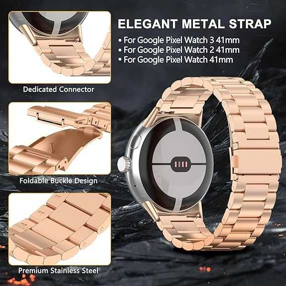 Ремешок для Google Pixel Watch 41 mm, металлический, цвет rose gold