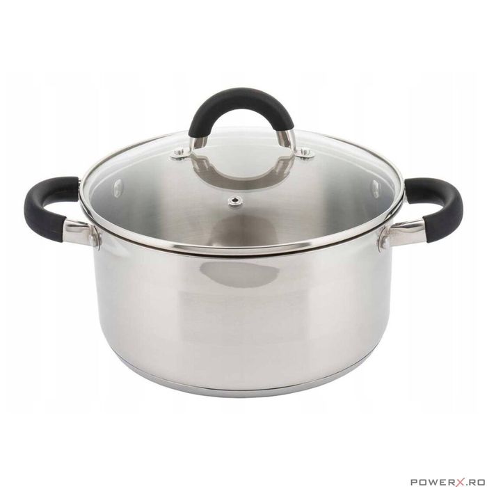 Oala din inox cu capac sticla, fund termic multistrat, 1litru, 14cm,