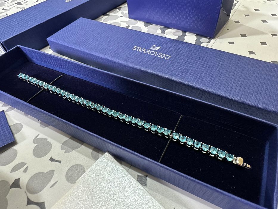 Bratara Swarovski matrix tennis albastra