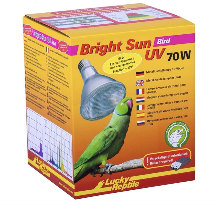 Lampă Lucky Reptile Bright Sun UV W cu 1 lumină pentru pasari  70W