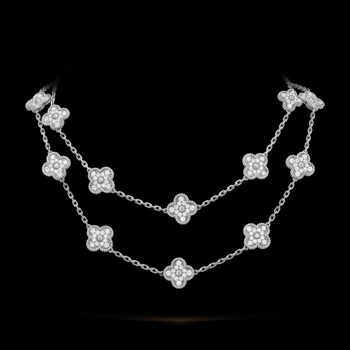 Van Cleef & Arpels VCA Silver Diamond Alhambra 20 Motifs Дамско Колие