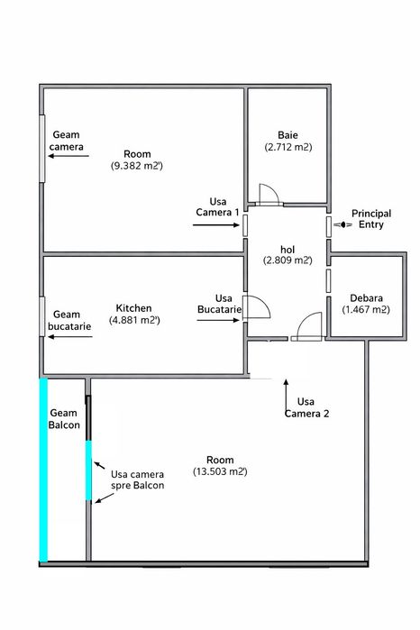 Apartament 2 camere – zonă centrală potențial rezidențial și comercial