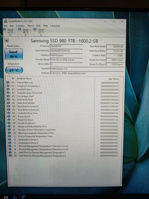 Vând SSD Samsung 980 1Tb nvme M2
