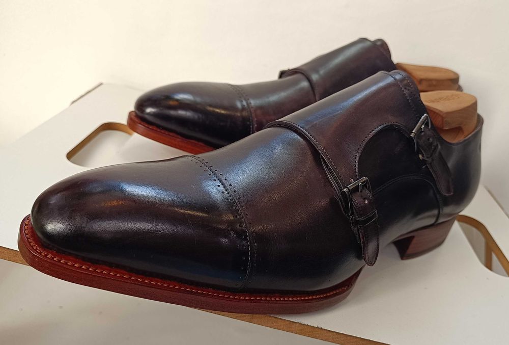 Panfofi de lux 45.5 46 46.5 monk GREVE NOI lucrati manual piele patina