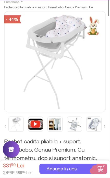 Pachet cadita pliabila + suport, Primabobo, Genua Premium, Cu termometru,