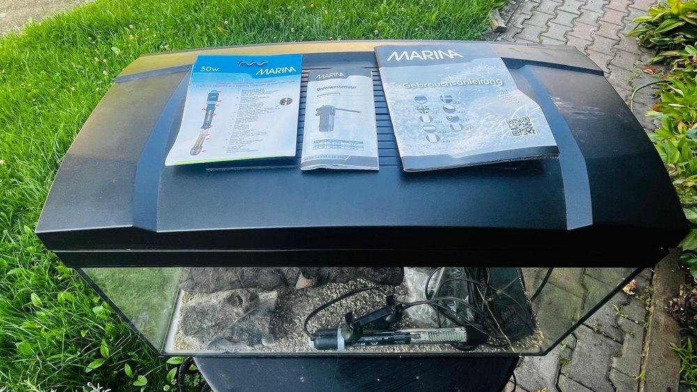 Acvariu nou complet 60 × 30 × 37 cm, cu capac, iluminare și accesorii
