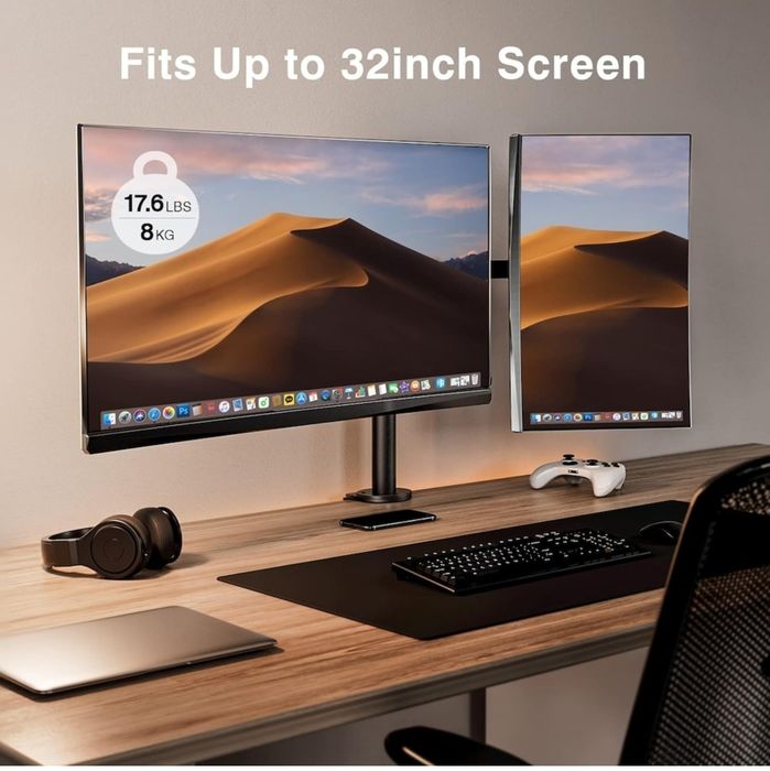 Suport dublu de birou 2 monitoare  ErGear  13-32"  reglabil  inclinare înălțime brațe articulate