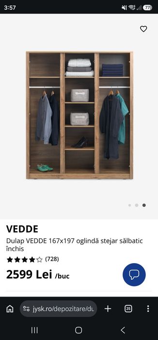 Dulap VEDDE 167x197 oglindă stejar sălbatic închis