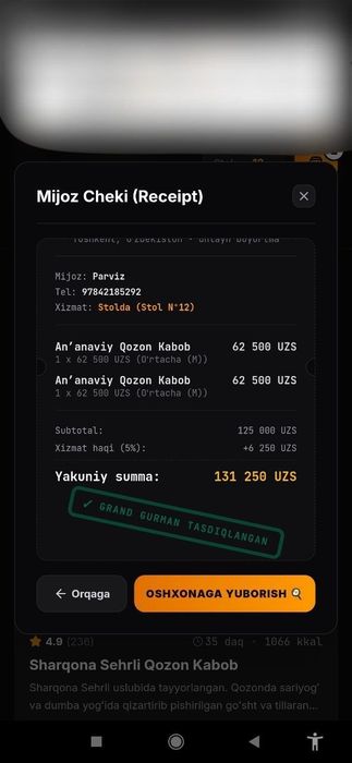Online menu narxi 8mln