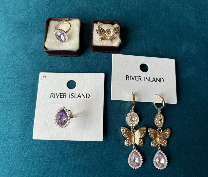 Чисто Нови Обеци + ТРИ Пръстена на River Island