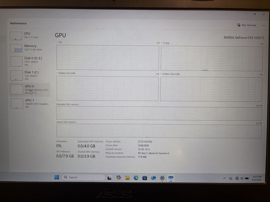 Лаптоп ASUS TUF Gaming FX505G / i7-8750H / GTX 1050 Ti 4GB / 8GB RAM
