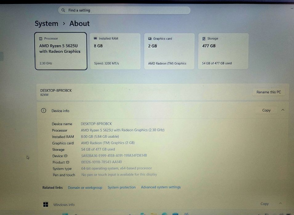Lenovo amd ryzen 5 , ssd 512gb, 8gb ram