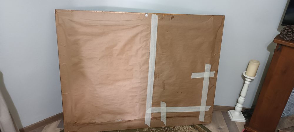 Tablou mare peisaj cu cascadă, semnat Gh. Rusu – Ramă masivă din lemn