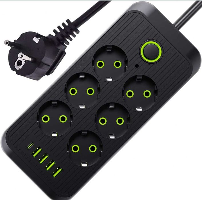 Prelungitor 6 prize cu USB și Tip C - 3 metri