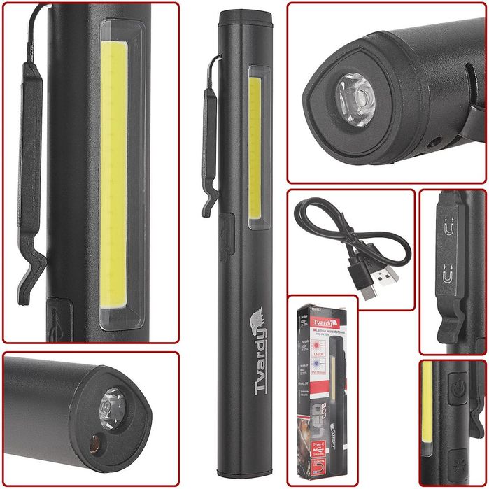 Акумулаторна led cob лампа с лазер и uv, с магнит, 5w, 800mah, 400 лум