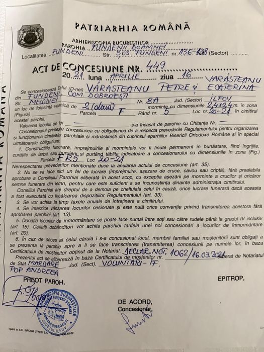 Două locuri de veci de vanzare Fundeni-Dobroești