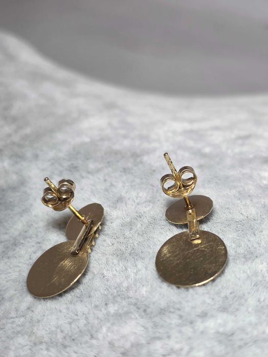 Cercei Dublu Disc din Aur 14K cu Zirconii Strălucitoare