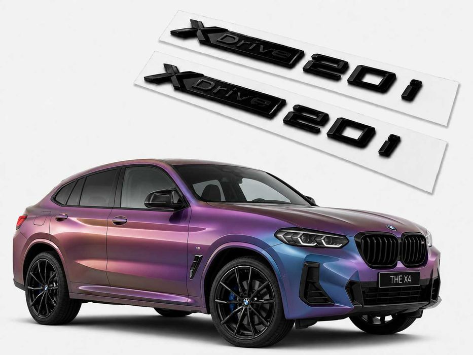 Set 2 buc. embleme laterale xdrive 20i / embleme BMW X4 / stema sigla sticker scris inscriptii ornamente accesorii auto embleme negre litere