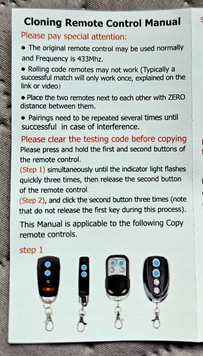 Универсално клониращо дистанционно 433mhz за гаражни врати и бариери