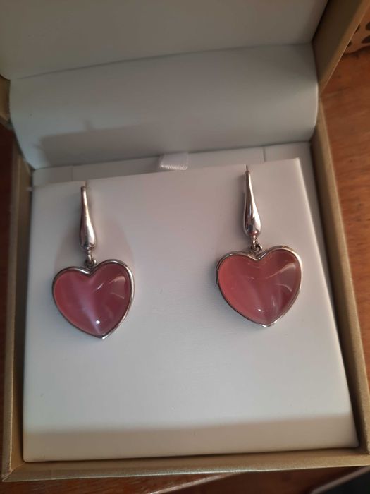 Cercei Sabrini argint cu inimioare roz Valentine's day