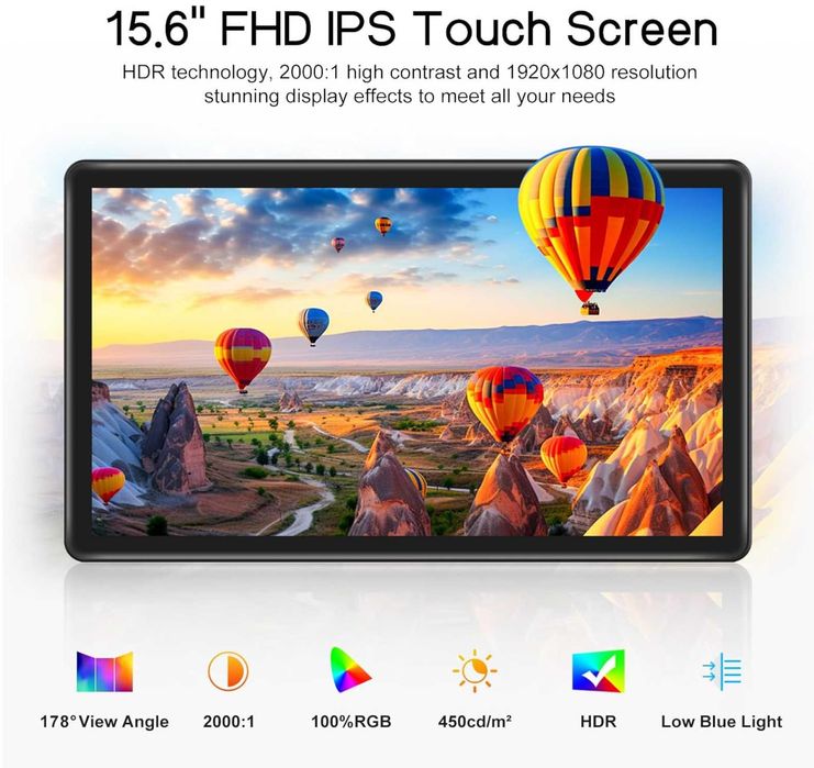 Monitor tactil MAGEX 15.6", HDMI VGA DVI FHD 1080p IPS Rp Pi