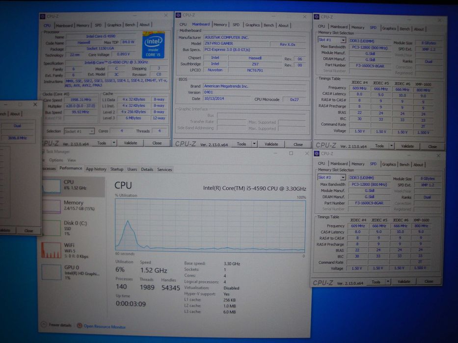 Kit asus Pro gamer Z97 black procesor i5 4590 3.7 Ghz 16GB ram ddr3