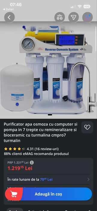 Filtru de apa cu osmoza inversa