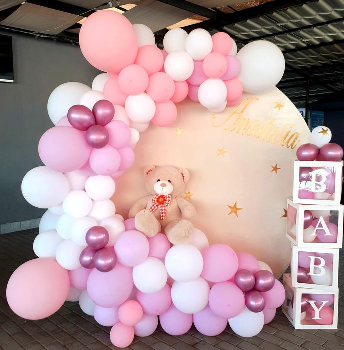 Arcada, Panou baloane, Litere luminoase, Decor, Majorat,Botez, Nunta