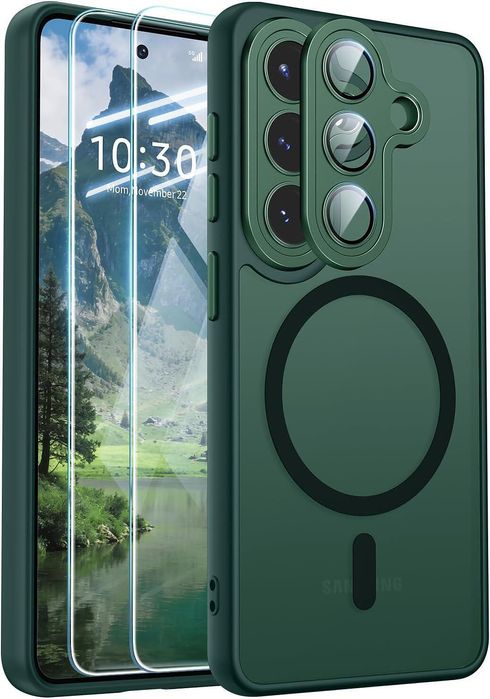 Матов magsafe кейс за samsung galaxy s26 - тъмно зелен - със защита на