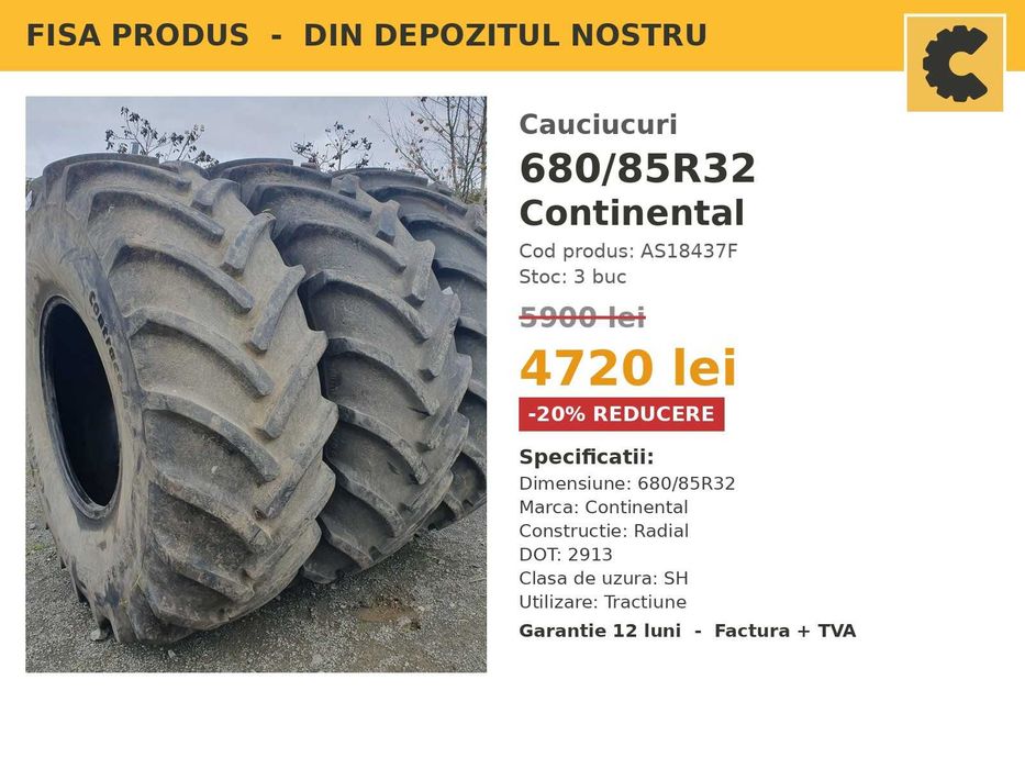 Cauciucuri 680/85R32 Continental Anvelope Combina Tractor SH GARANTIE