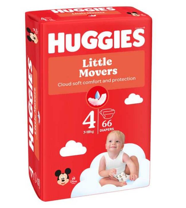 Scutece Huggies Little Movers 4, 7-18 kg, 66 buc